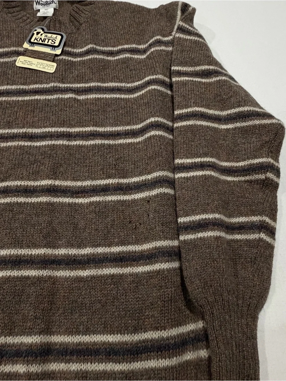 Rare NWT Vintage 1980s Woolrich 100% Shetland Wool Sweater Mens L Taupe Stripe